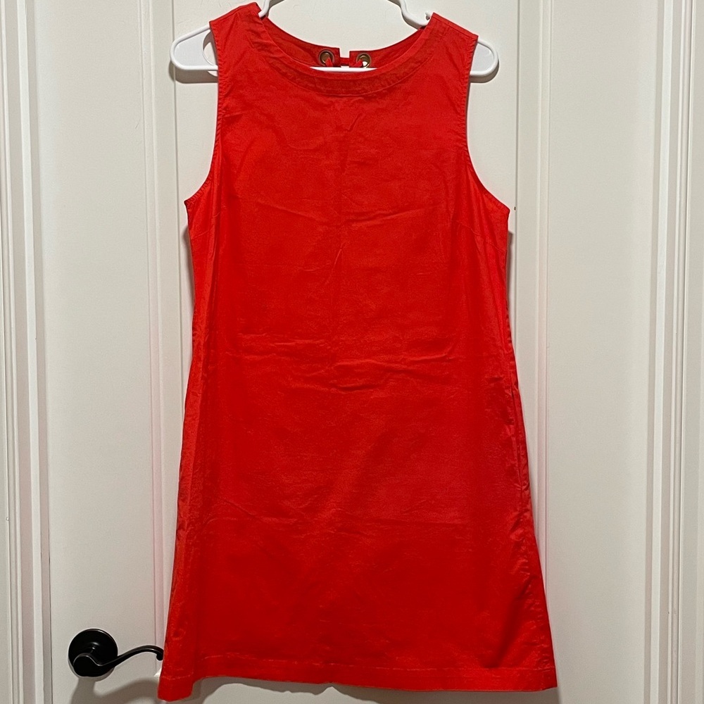 🔥 Vibrant Red Heyton Sz Medium Sleeveless Mini Dress Lace Up Pleat Resortwear